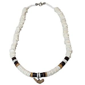 Puka Shell Shark Tooth Chip Necklace Jewelry Beach Surfer Ocean Hawaiian